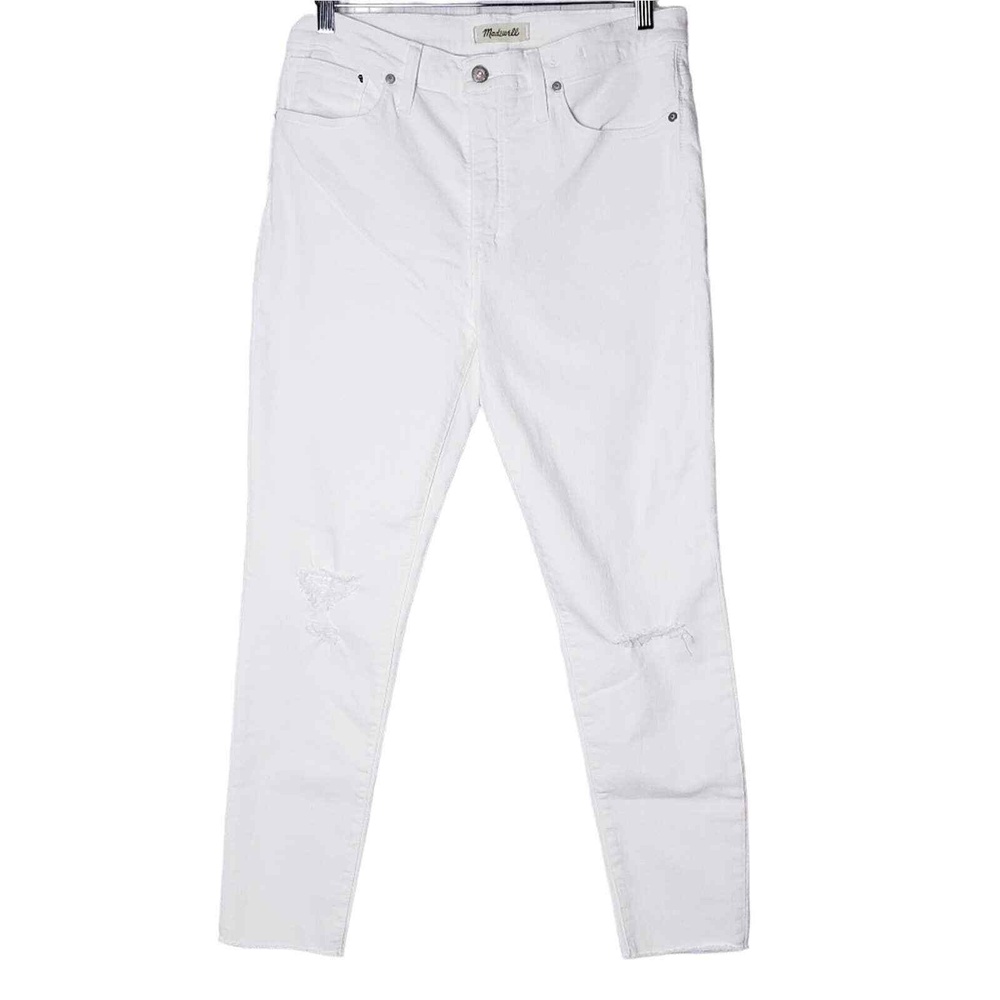 Madewell Size 31 9" Mid-Rise‎ Skinny Crop Jeans in Pure White: Knee-Rip Edition